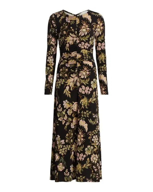 Cara Cara Maisy Long-Sleeve Floral Ruched Midi Dress
