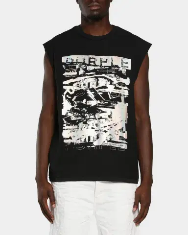 PURPLE Men 's Textured Graphic Sleeveless T-Shirt | Thumbnail 3