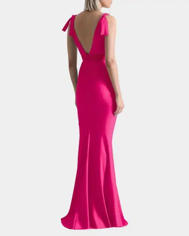 Zhivago Beloved Deep V-Neck Stretch Satin Gown | Thumbnail 3 Zhivago Beloved Deep V-Neck Stretch Satin Gown | Thumbnail 3