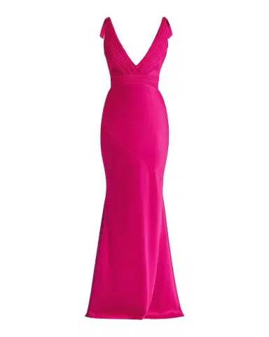 Zhivago Beloved Deep V-Neck Stretch Satin Gown | Thumbnail 1 Zhivago Beloved Deep V-Neck Stretch Satin Gown | Thumbnail 1