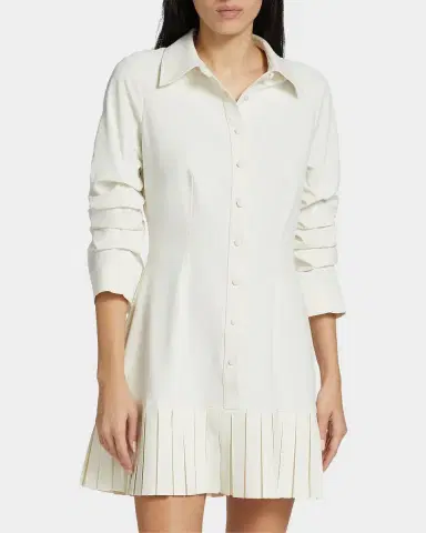 Cinq à Sept Lucilla Topstitched Pleated-Hem Mini Shirtdress | Thumbnail 3