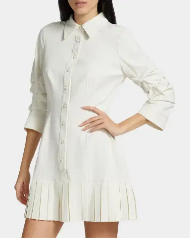Cinq à Sept Lucilla Topstitched Pleated-Hem Mini Shirtdress | Thumbnail 7
