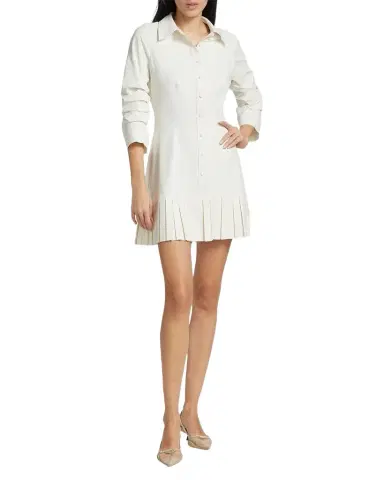 Cinq à Sept Lucilla Topstitched Pleated-Hem Mini Shirtdress | Thumbnail 1