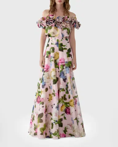 Carolina Herrera Rosette Off-The-Shoulder Floral Silk Blouse | Thumbnail 2 Carolina Herrera Rosette Off-The-Shoulder Floral Silk Blouse | Thumbnail 2