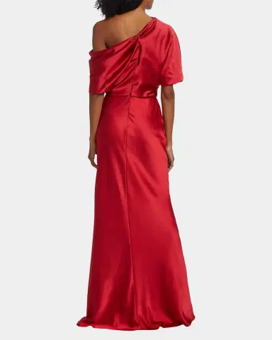 Amsale Draped Satin One-Shoulder Gown | Thumbnail 3