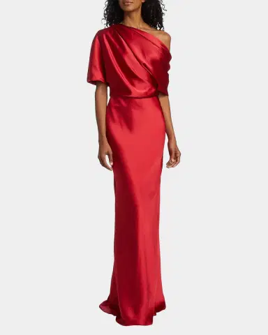 Amsale Draped Satin One-Shoulder Gown | Thumbnail 4