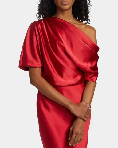 Amsale Draped Satin One-Shoulder Gown | Thumbnail 5