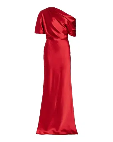 Amsale Draped Satin One-Shoulder Gown | Thumbnail 1
