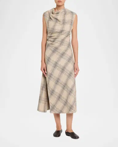 SIMKHAI Burke Draped Plaid Midi Dress | Thumbnail 2 SIMKHAI Burke Draped Plaid Midi Dress | Thumbnail 2