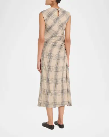 SIMKHAI Burke Draped Plaid Midi Dress | Thumbnail 3 SIMKHAI Burke Draped Plaid Midi Dress | Thumbnail 3
