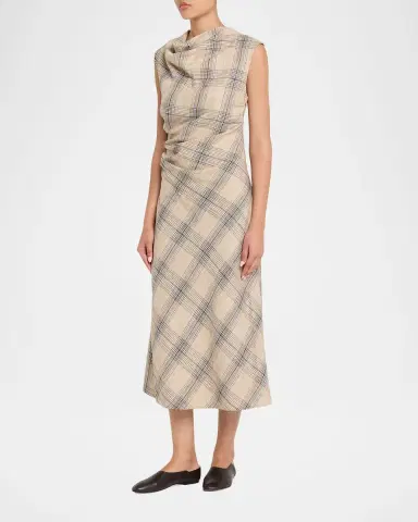 SIMKHAI Burke Draped Plaid Midi Dress | Thumbnail 4 SIMKHAI Burke Draped Plaid Midi Dress | Thumbnail 4