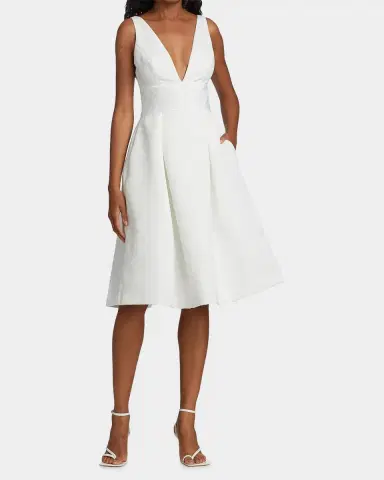 Amsale Faille Deep V-Neck Dress | Thumbnail 2 Amsale Faille Deep V-Neck Dress | Thumbnail 2