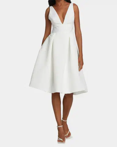 Amsale Faille Deep V-Neck Dress | Thumbnail 4 Amsale Faille Deep V-Neck Dress | Thumbnail 4