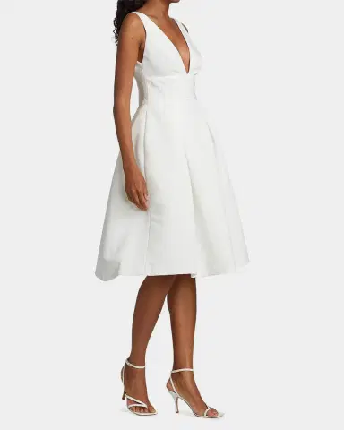 Amsale Faille Deep V-Neck Dress | Thumbnail 7 Amsale Faille Deep V-Neck Dress | Thumbnail 7