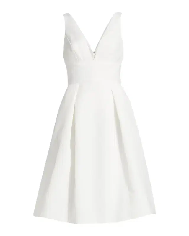Amsale Faille Deep V-Neck Dress