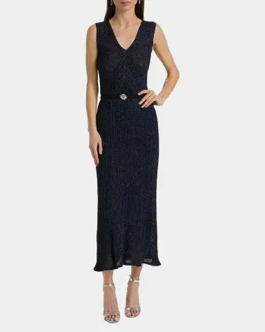 Chiara Boni La Petite Robe Risse Metallic Knit Star Midi-Dress | Thumbnail 2 Chiara Boni La Petite Robe Risse Metallic Knit Star Midi-Dress | Thumbnail 2