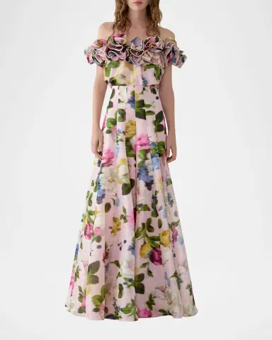 Carolina Herrera Iris Floral Silk-Linen Faille Wide-Leg Skirt Pants | Thumbnail 2