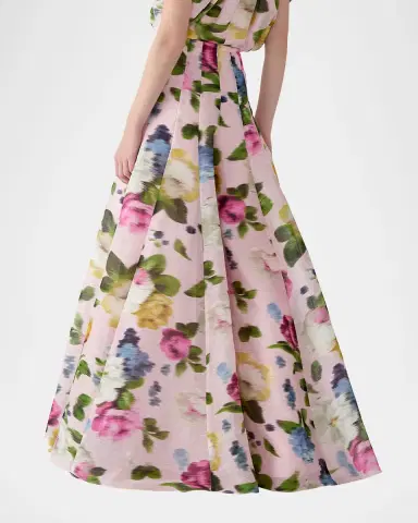 Carolina Herrera Iris Floral Silk-Linen Faille Wide-Leg Skirt Pants | Thumbnail 3