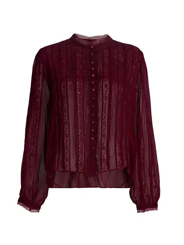 LoveShackFancy Women's Alvynne Lace Trim Chiffon Top - Oxblood