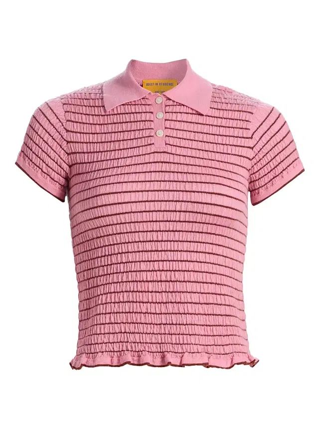 Women's Smocked Cashmere Polo Top - Sprinkle Burnt Sienna