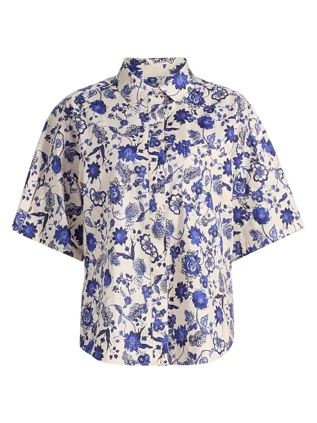 Derek Lam 10 Crosby Women's Keaton Floral Cotton Top - French Blue Multi