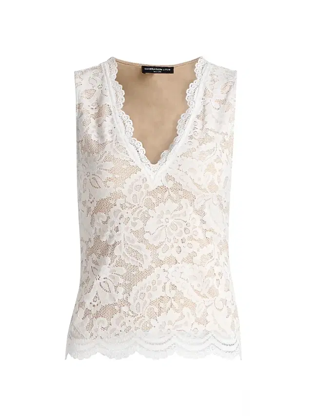 Generation Love Women's Leila Floral Stretch-Lace Tank - White Beige