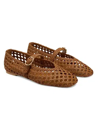 Stuart Weitzman Women's Prim Woven Leather Mary Janes - Boho Tan - Size 6.5 | Thumbnail 3
