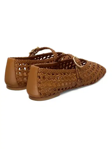 Stuart Weitzman Women's Prim Woven Leather Mary Janes - Boho Tan - Size 6.5 | Thumbnail 4