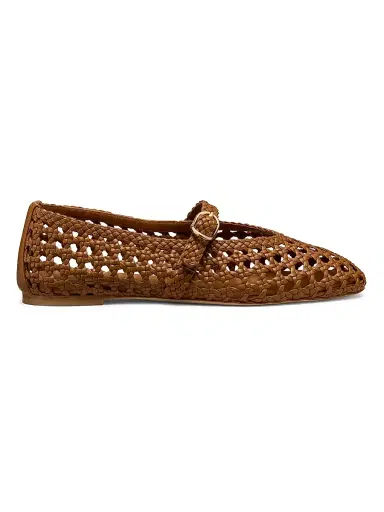 Stuart Weitzman Women's Prim Woven Leather Mary Janes - Boho Tan - Size 6.5 | Thumbnail 1