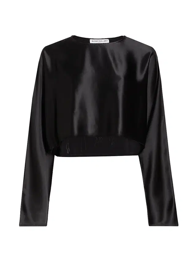 Nonchalant Label Women's Emilia Satin Crop Blouse - Black