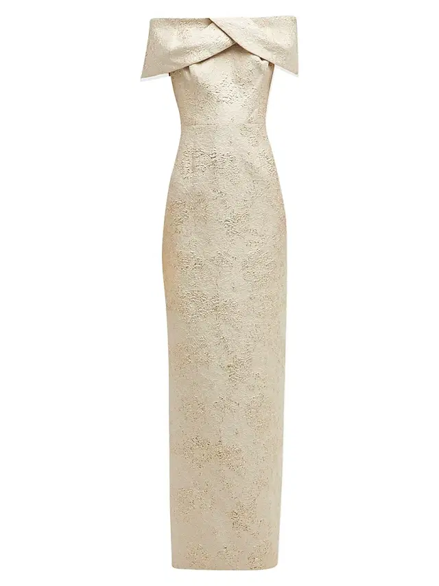 Teri Jon by Rickie Freeman Women's Jacquard Column Gown - Gold