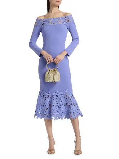 THEIA Women's Sia Floral Guipure Lace Knit Midi-Dress - Deep Periwinkle - Size Medium | Thumbnail 3 THEIA Women's Sia Floral Guipure Lace Knit Midi-Dress - Deep Periwinkle - Size Medium | Thumbnail 3