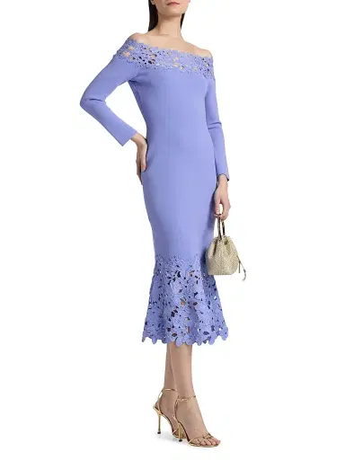 THEIA Women's Sia Floral Guipure Lace Knit Midi-Dress - Deep Periwinkle - Size Medium | Thumbnail 4 THEIA Women's Sia Floral Guipure Lace Knit Midi-Dress - Deep Periwinkle - Size Medium | Thumbnail 4