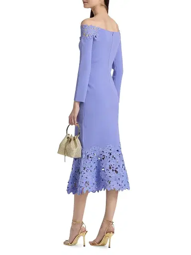 THEIA Women's Sia Floral Guipure Lace Knit Midi-Dress - Deep Periwinkle - Size Medium | Thumbnail 5 THEIA Women's Sia Floral Guipure Lace Knit Midi-Dress - Deep Periwinkle - Size Medium | Thumbnail 5