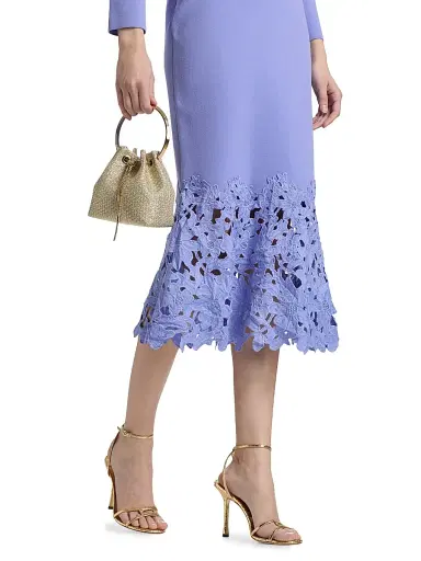 THEIA Women's Sia Floral Guipure Lace Knit Midi-Dress - Deep Periwinkle - Size Medium | Thumbnail 6 THEIA Women's Sia Floral Guipure Lace Knit Midi-Dress - Deep Periwinkle - Size Medium | Thumbnail 6