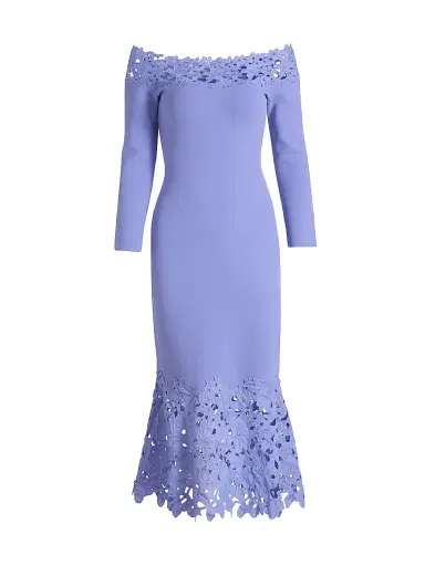 THEIA Women's Sia Floral Guipure Lace Knit Midi-Dress - Deep Periwinkle - Size Medium | Thumbnail 1 THEIA Women's Sia Floral Guipure Lace Knit Midi-Dress - Deep Periwinkle - Size Medium | Thumbnail 1