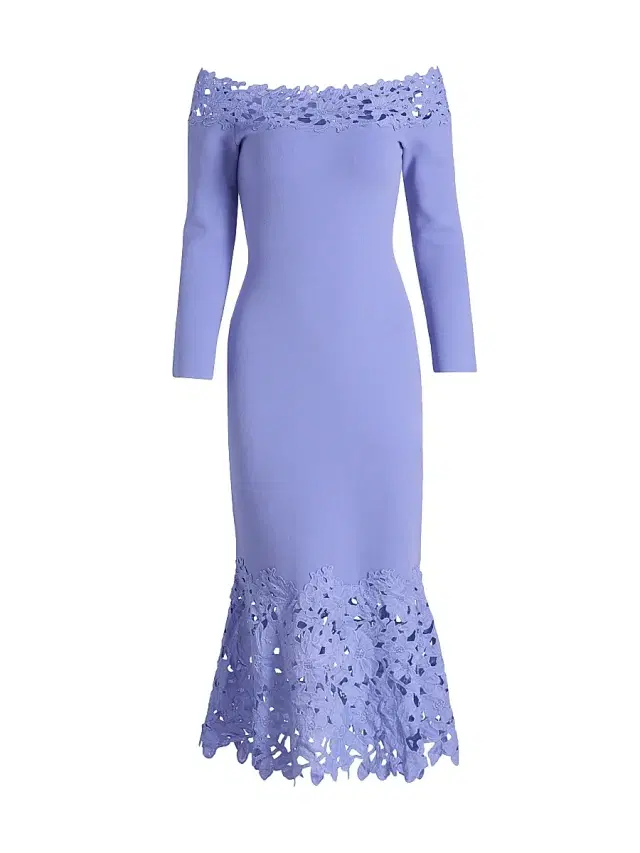 Theia Women's Sia Floral Guipure Lace Knit Midi-Dress - Deep Periwinkle