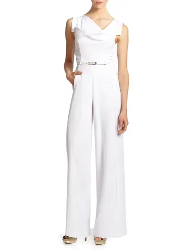 BLACK HALO Women's Jackie Asymmetric Belted Jumpsuit - White - Size 6 | Thumbnail 1