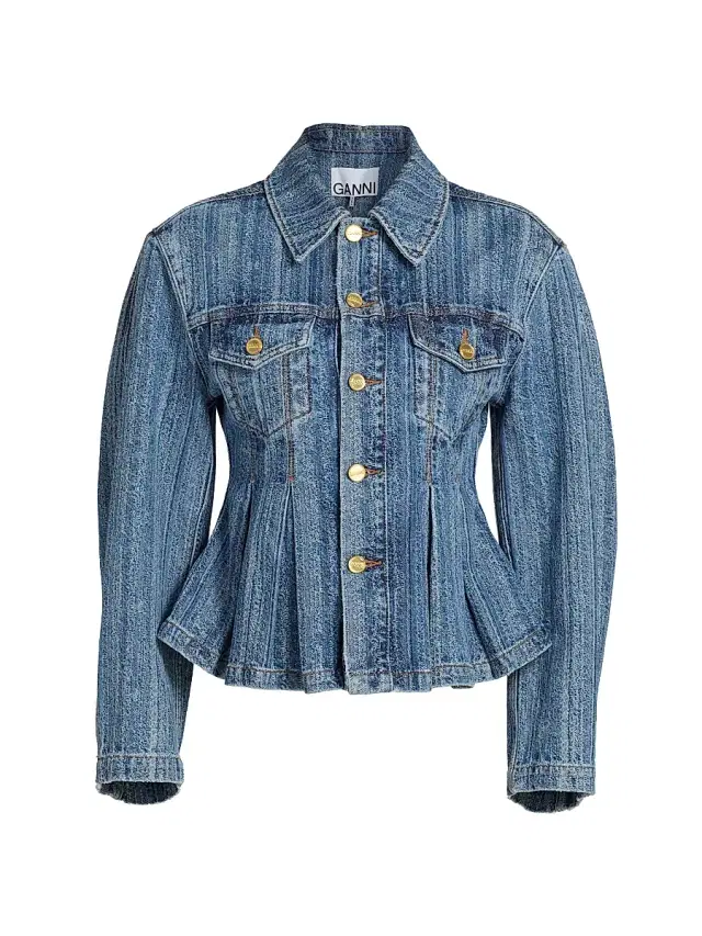Ganni Women's Structured Cotton Denim Fitted Jacket - Indigo