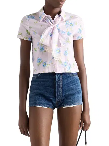 Prada Women's Floral Print Batiste Shirt - Pink - Size 12 | Thumbnail 3