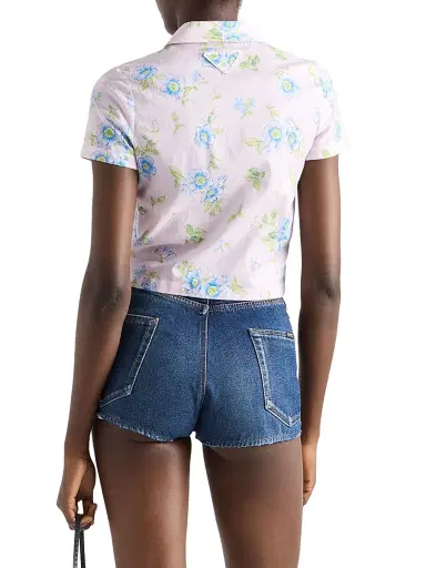 Prada Women's Floral Print Batiste Shirt - Pink - Size 12 | Thumbnail 4