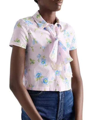 Prada Women's Floral Print Batiste Shirt - Pink - Size 12 | Thumbnail 5