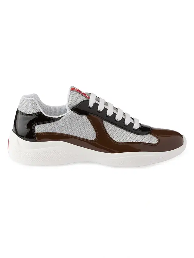 Prada Men's Patent Leather and Technical Fabric America's Cup Sneakers - Brown