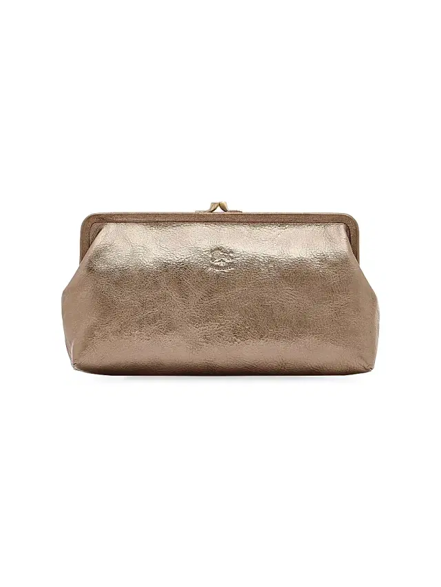 Women's Metallic Leather Clutch - Bronze