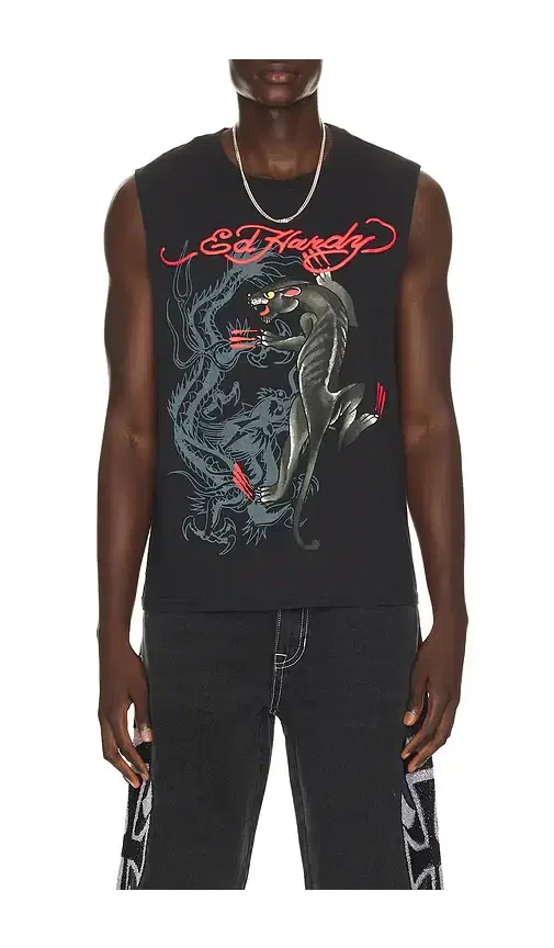 Ed Hardy Panther Rose Cut Off Tee