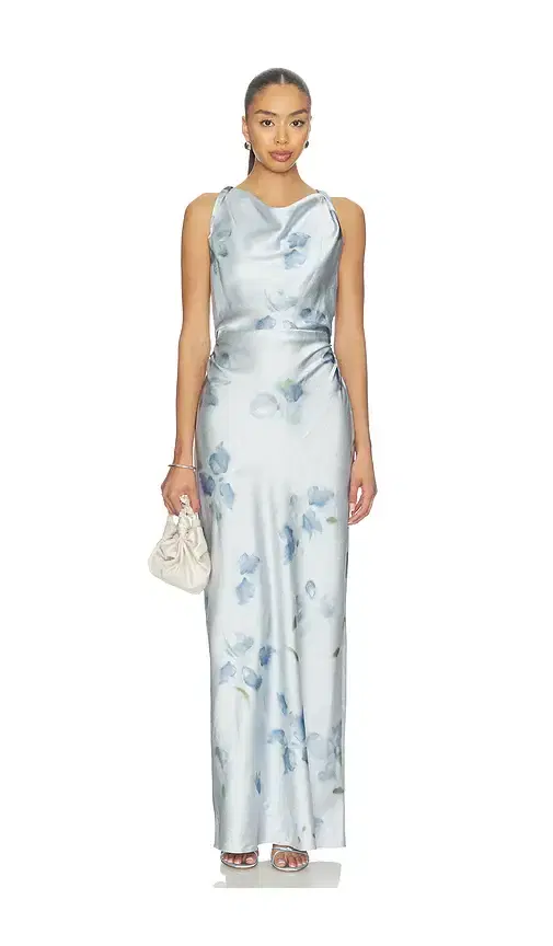 Vince Petal Blur Twist Shoulder Cowl Neck Dress