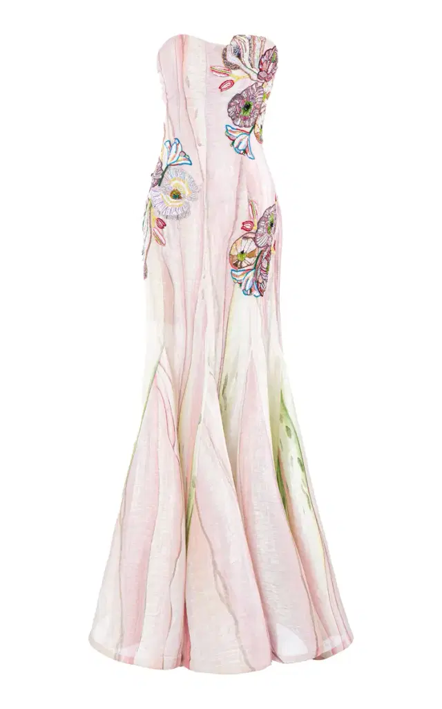 La Fuori Spring Fae Bloom Ombré Linen-Silk Organza Maxi Dress