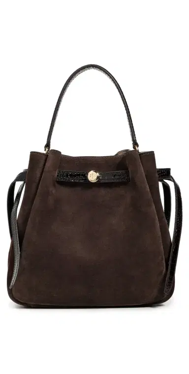 Tory Burch Romy Suede Bucket Bag Dark Cocoa One Size | Thumbnail 1