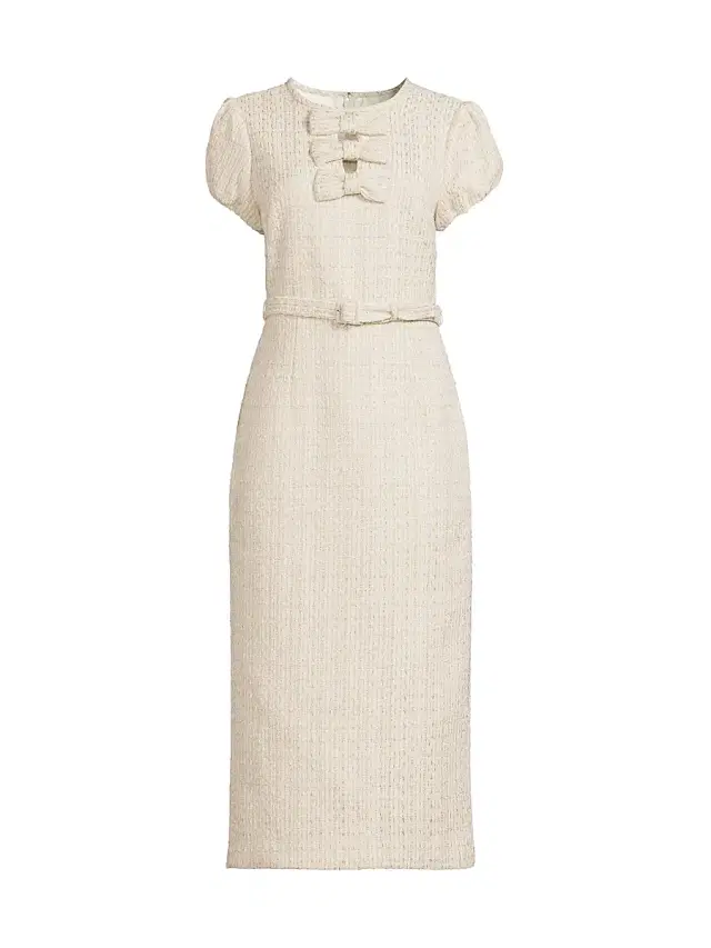 Likely Women's Vonne Bow-Detail Metallic Bouclé Midi-Dress - White Multi