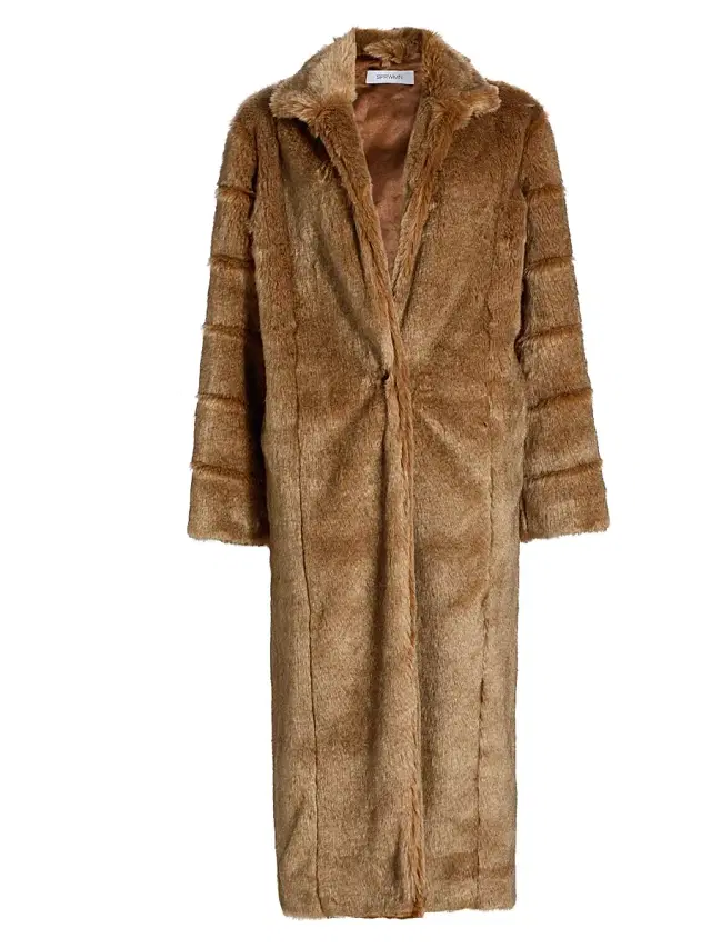 SPRWMN Women's Iris Faux-Fur Oversized Longline Coat - Camel